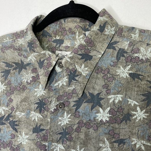 VINTAGE Cacharel Designer Muted Tones Leaves Print Buttons Down Shirt - Picture 3 of 11